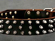 Leather Spiked Dog Collar- 3 Rows of spikes collar for dogs