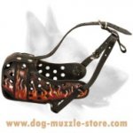 Hand Painted Leather Dog Muzzle In Flames