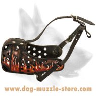 Hand Painted Leather Dog Muzzle In Flames