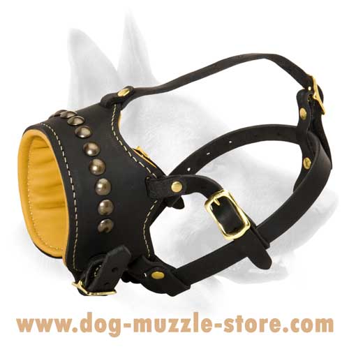 Durable Leather Dog Muzzle With Studs - Click Image to Close